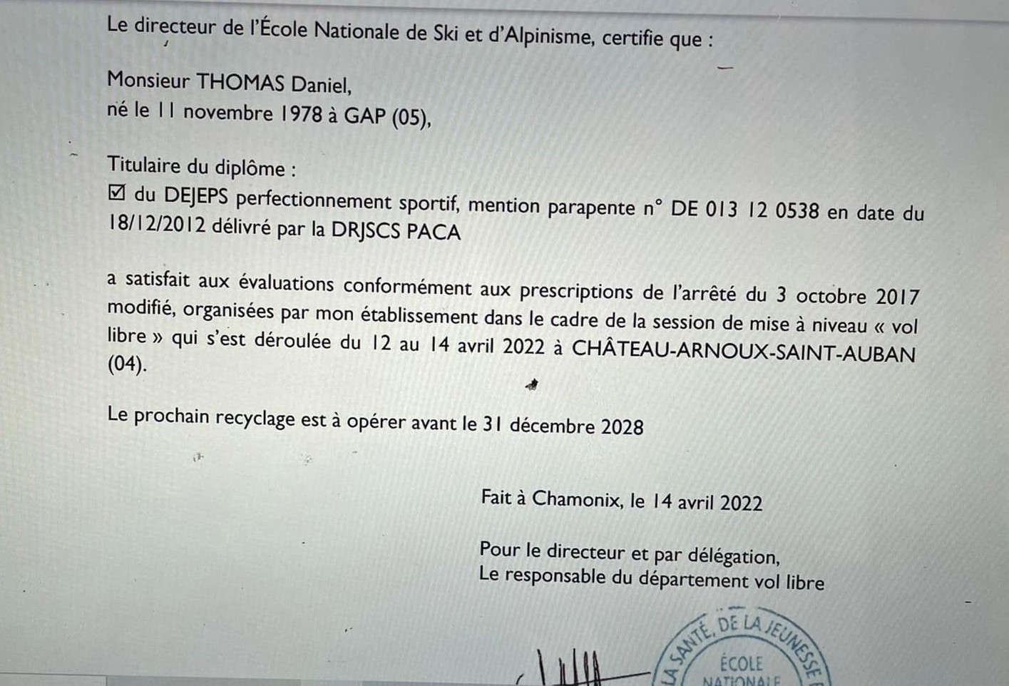 Attestation mise à niveau